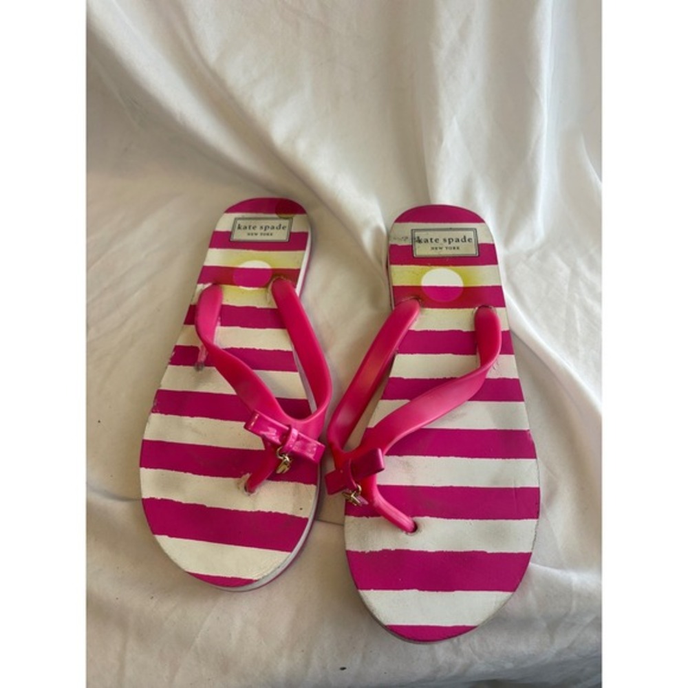 Kate Spade New York Pink Striped Bow Flip Flops Sandals Womens Size 9-10 L
